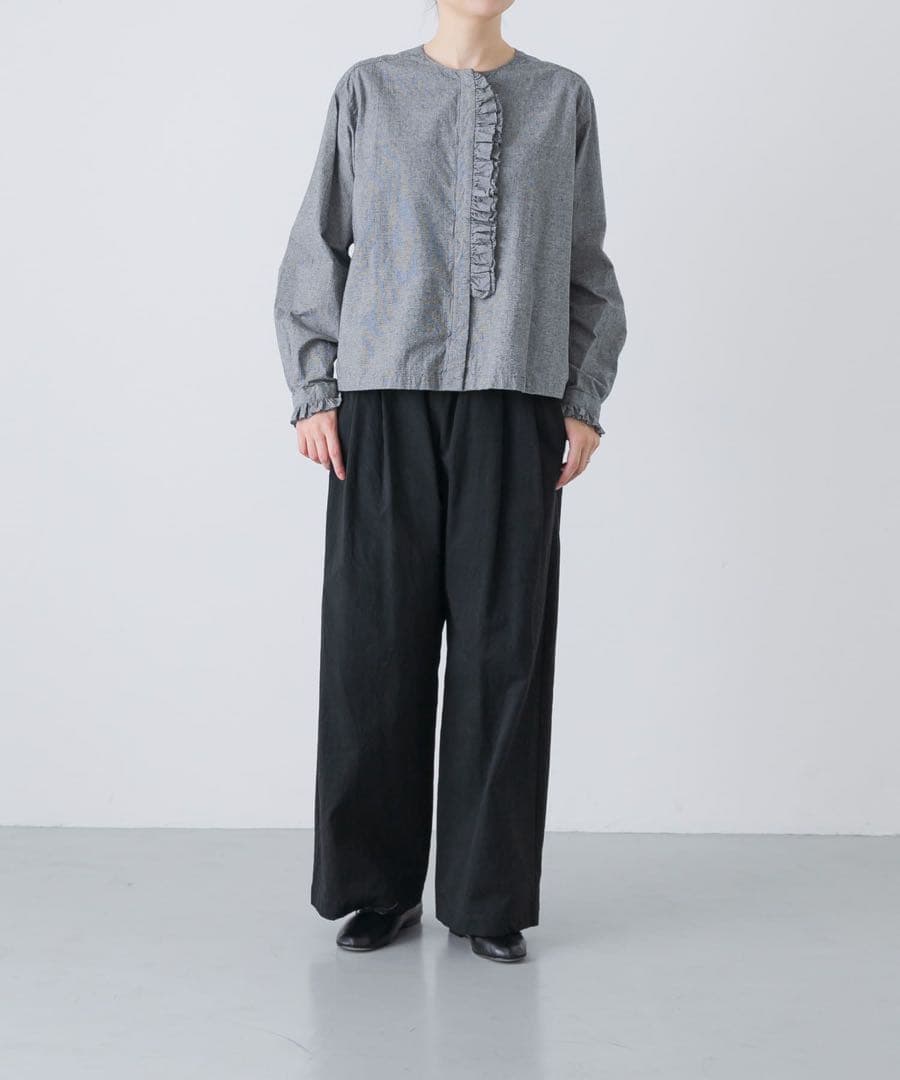 【新品・タグ付き】かぐれ　コットンシルクフリルブラウス　チェック