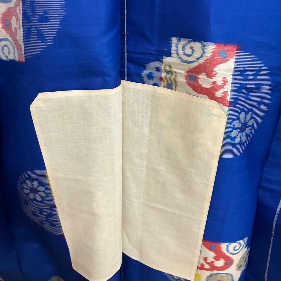 【極美品】【銘仙】【単衣】身丈157 ロイヤルブルー 幾何学丸紋 トールサイズ
