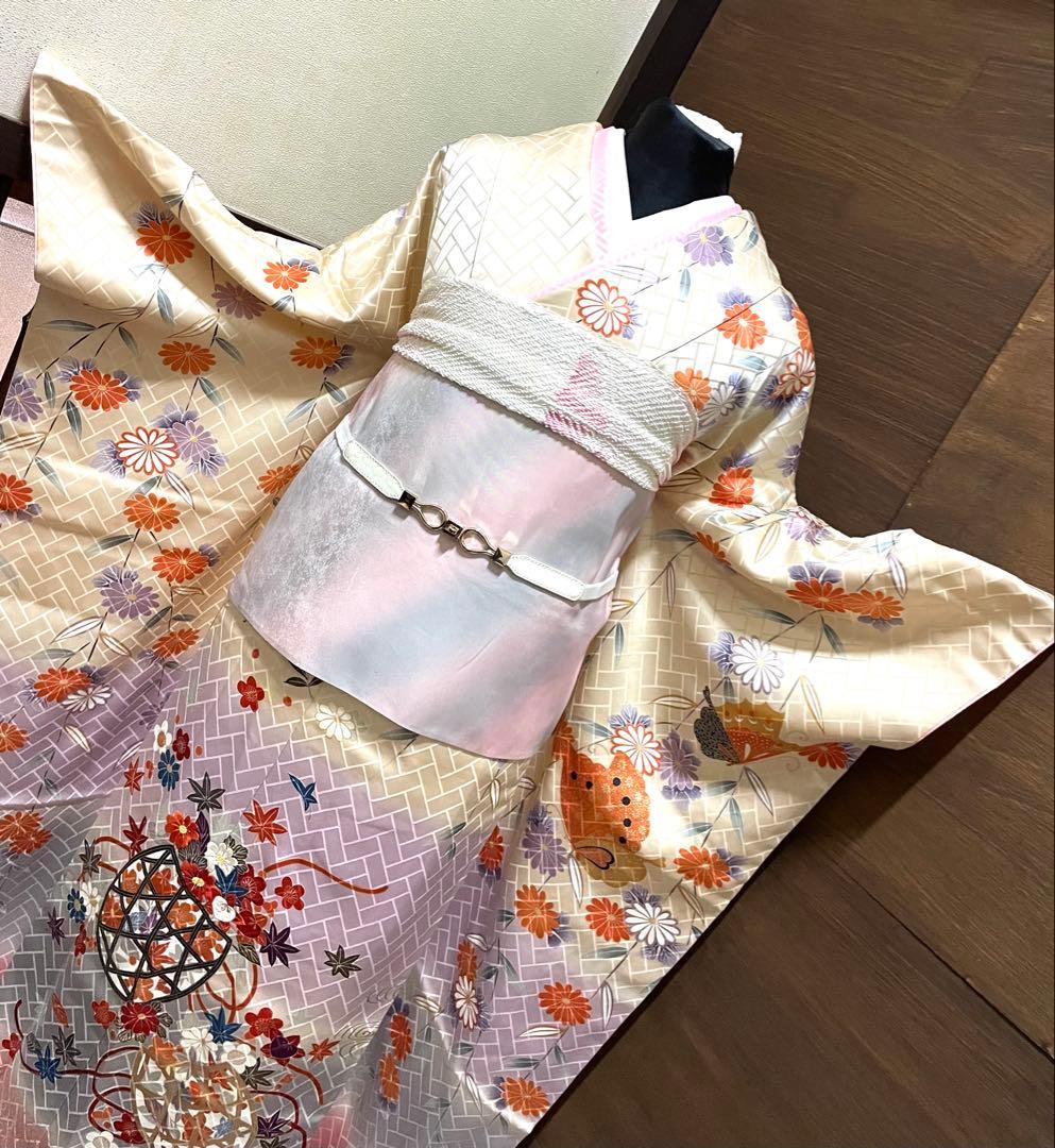 振袖 フルセット6点サイズS〜M 刺繍　飾花文　暈し染め　金糸　金彩　正絹