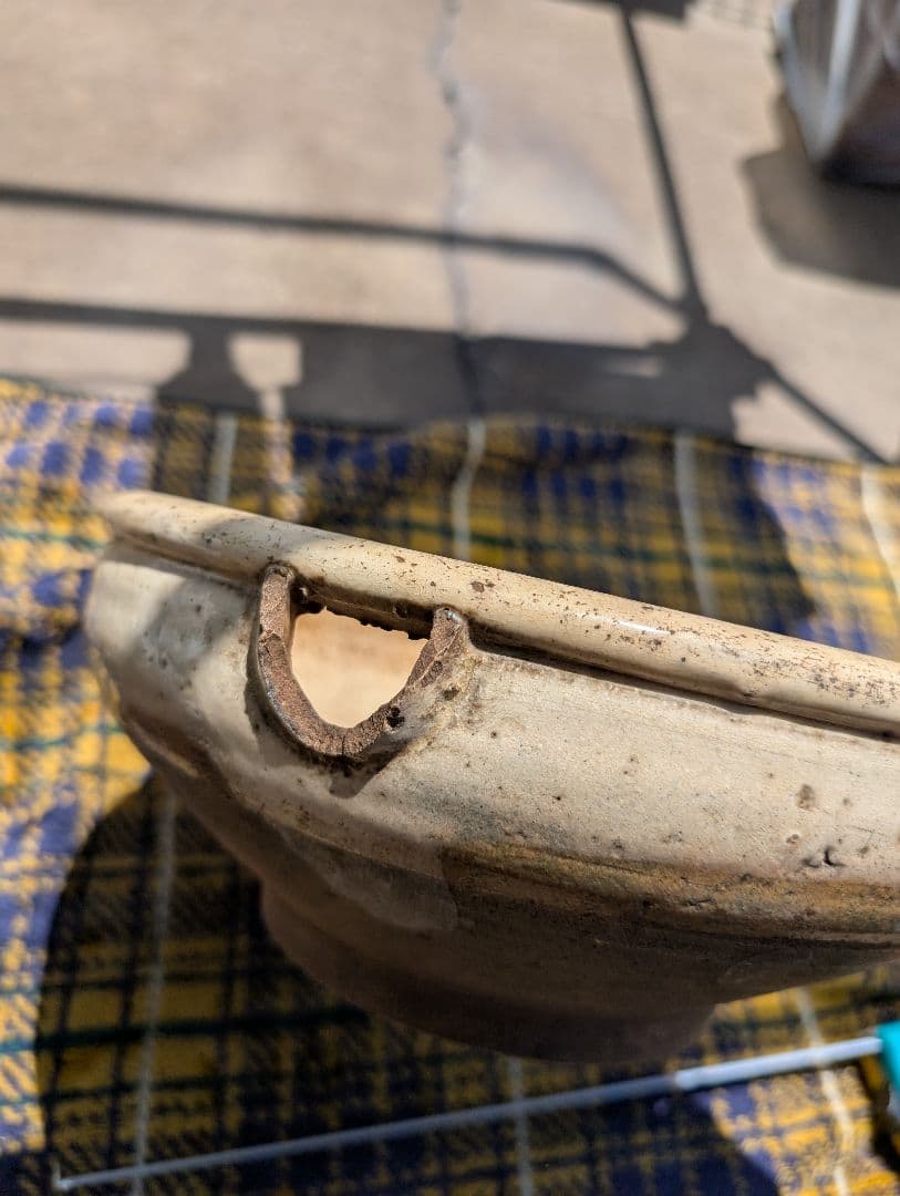 陶器製古い、 時代物片口鉢 直径約30cm