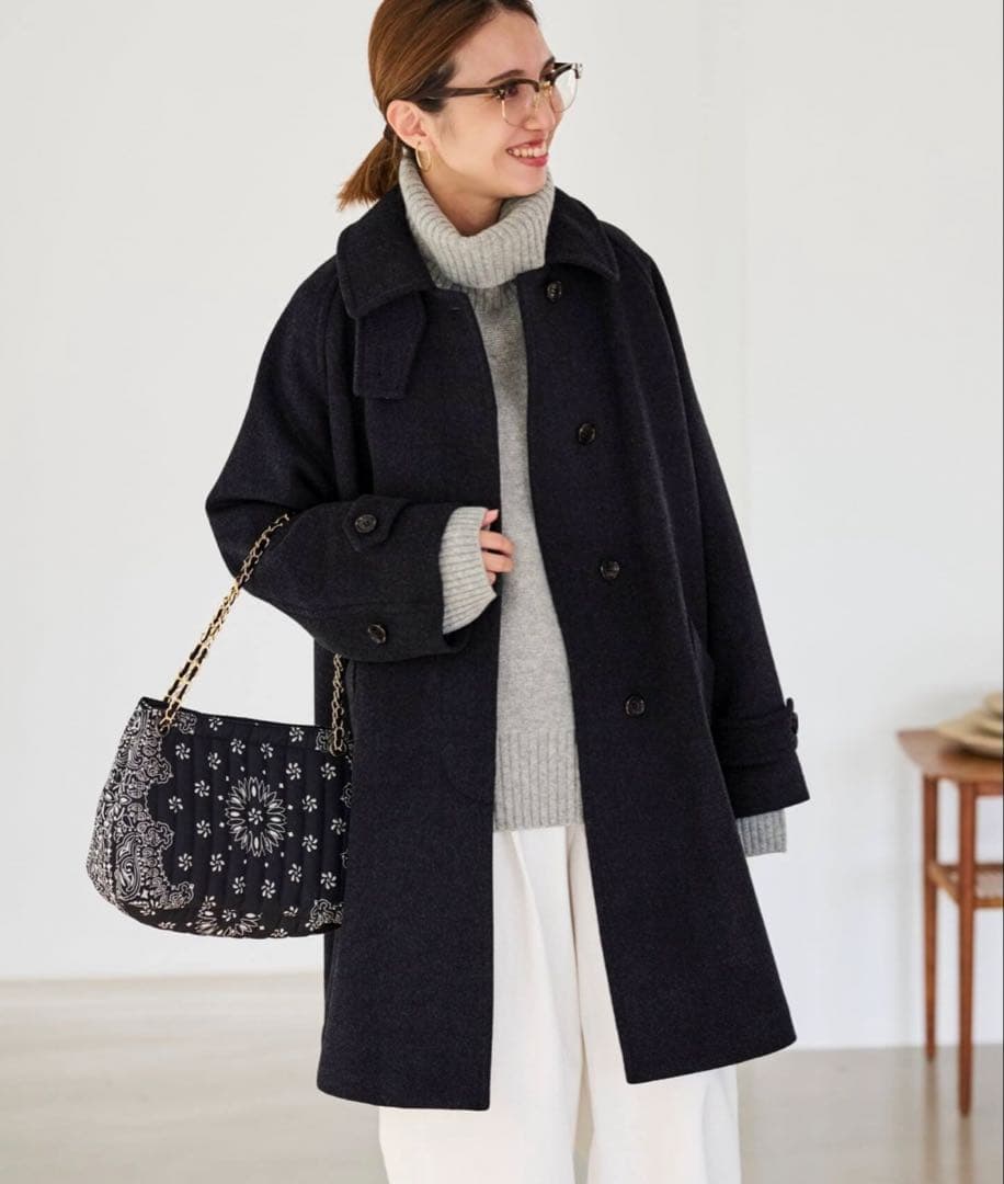 FRAMeWORK ラムウールMIXシャルムバルカラーコート　ブラック36サイズ