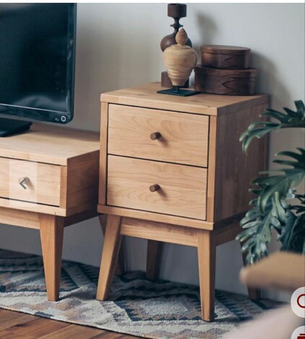 ナチュラルウッド サイドテーブル 2引き出し