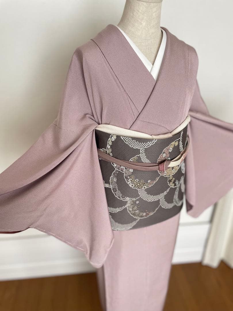 ねここねこねこ様リクエストしつけ付き 万筋江戸小紋正絹着物帯セットと唐織袋帯