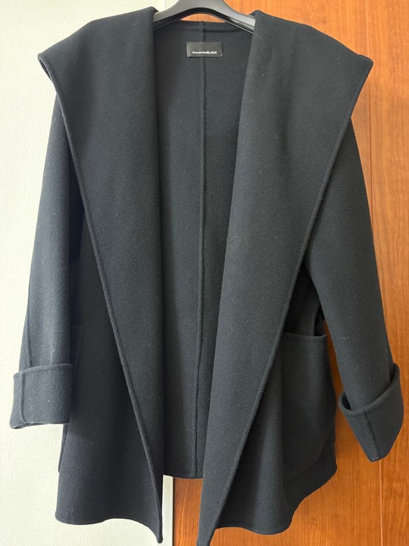 M-premierBLACK ウールベルテッドフーディコート