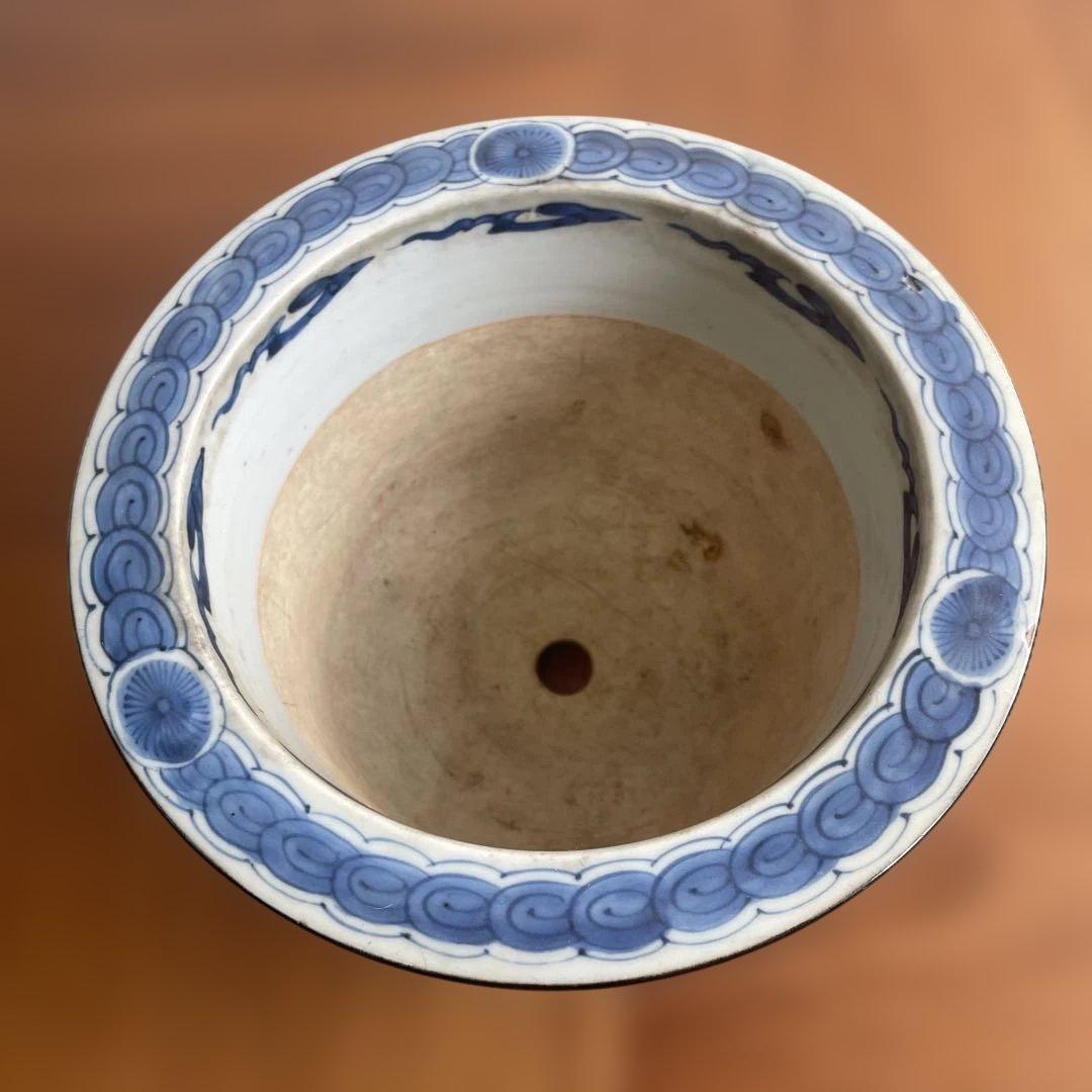 植木鉢　染付　骨董
