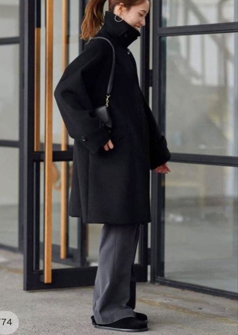 リコ★FRAMe WORKラムウールMIXシャルムバルカラーコートブラック