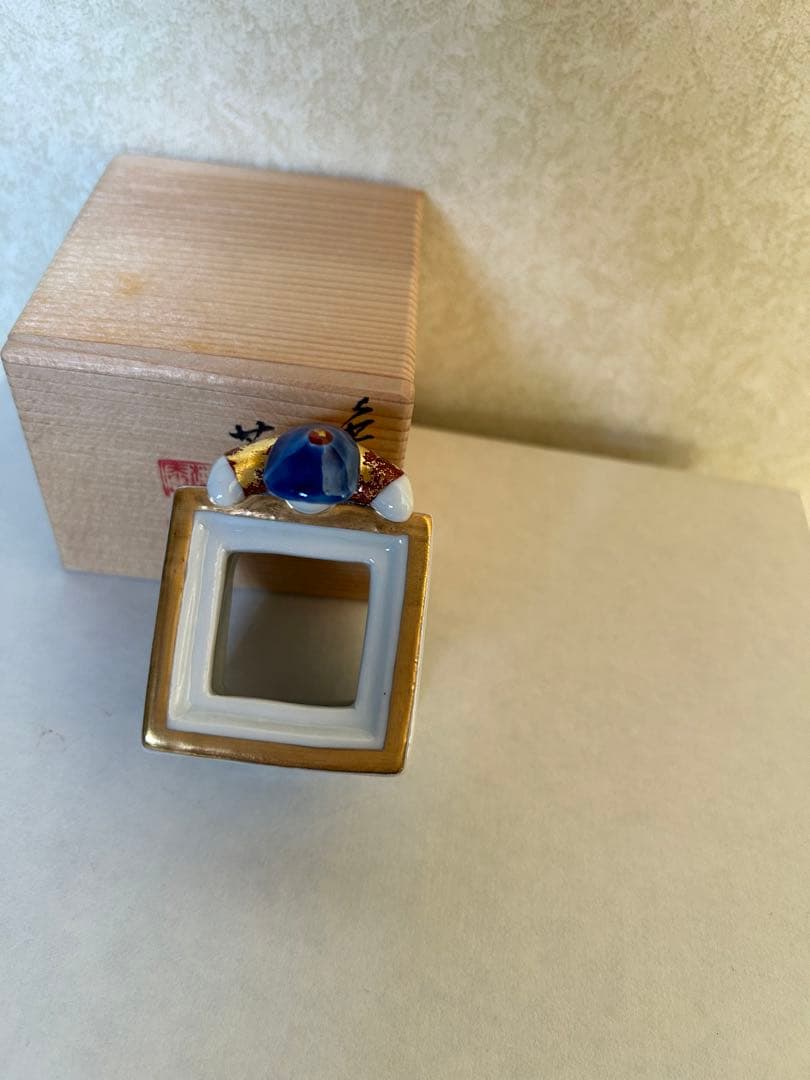 2点セット色絵一閑人共箱茶道具 色絵雪洞 蓋置 茶道具