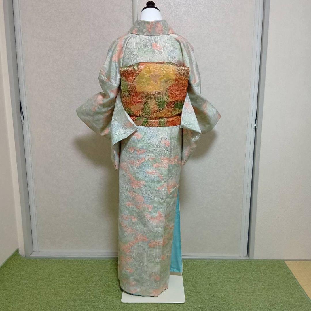 ほ*ん様 タ8879 未使用近い　美品　袷　紬　白紬　十日町紬系　小紋　正絹　フ