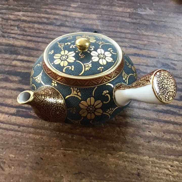 林伊平　細密青粒鉄線唐絵文煎茶器揃え　茶具　九谷焼