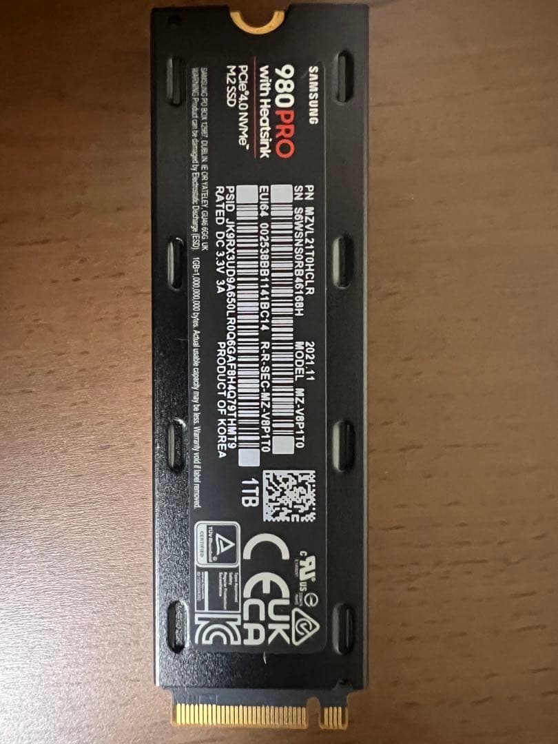 Samsung 980 PRO 1TB SSD ヒートシンク付き