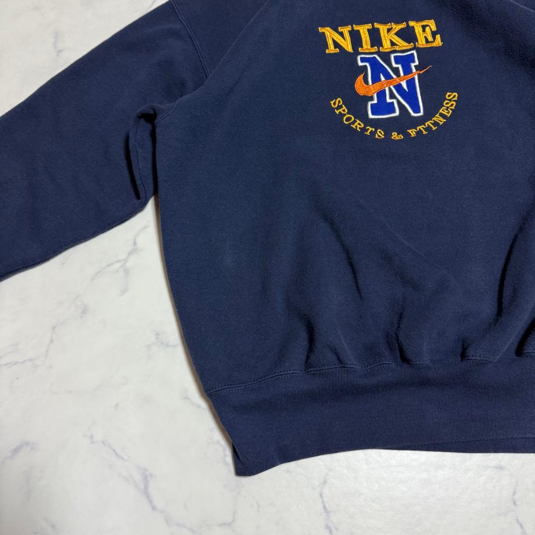 90's NIKE ナイキ USA製 スウェット トレーナー 刺繍ロゴ ネイビー
