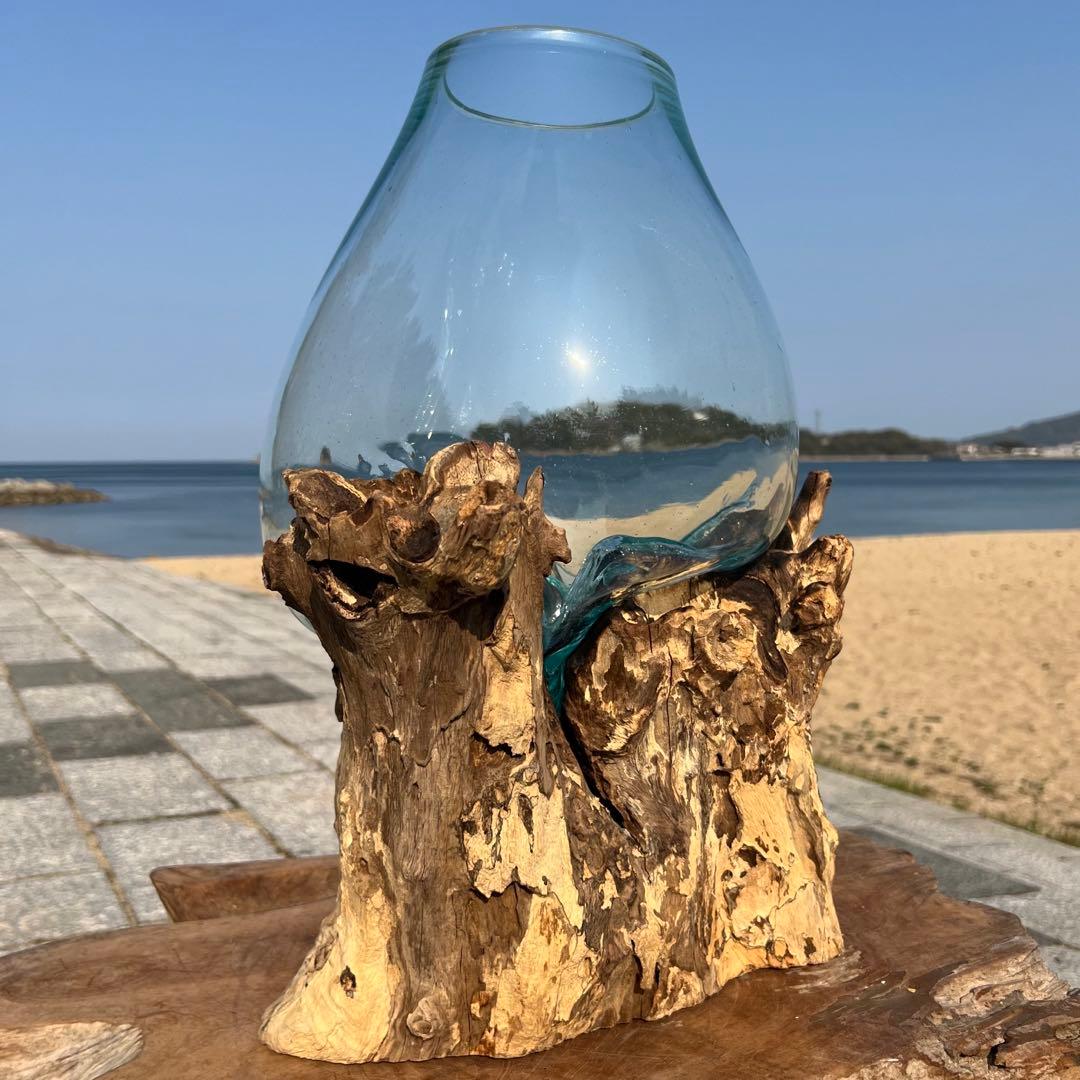 デッカい流木ガラスオブジェWC 花瓶 金魚鉢 水槽 苔リウム メダカ容器 超大型