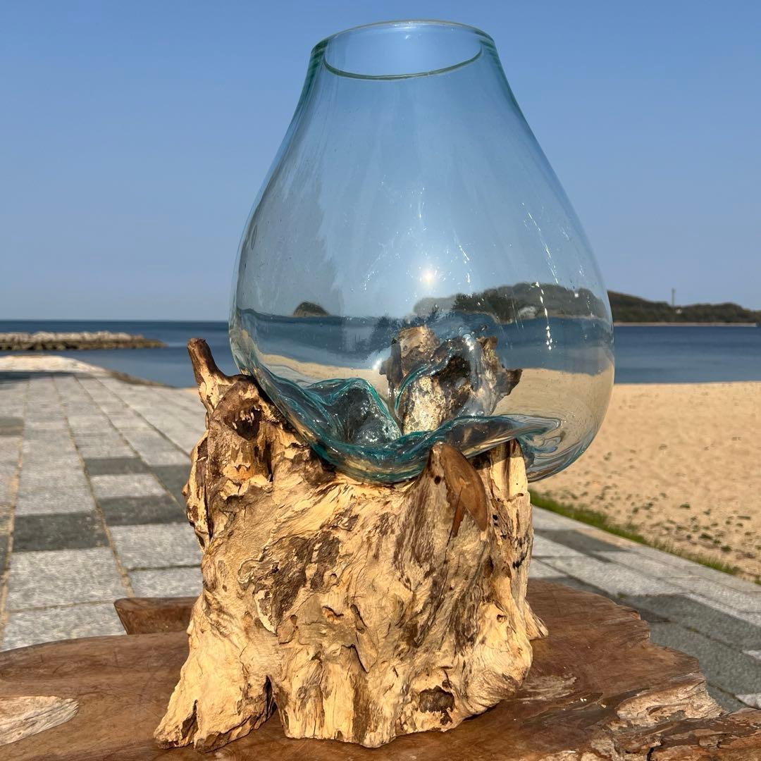 デッカい流木ガラスオブジェWC 花瓶 金魚鉢 水槽 苔リウム メダカ容器 超大型