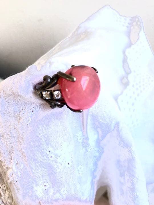 ビンテージ  オーダーメイド　リング　ピンク　瑪瑙　アンティーク シルバー