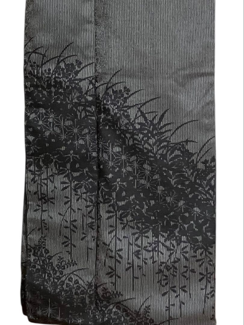 本塩沢 付下げ 訪問着 正絹 縦縞 草花 萩 イ6254