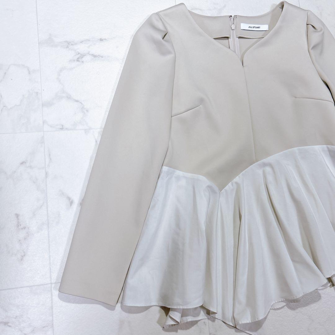 美品 JILLSTUART ストレッチダブルクロスタフタコンビトップ ベージュ