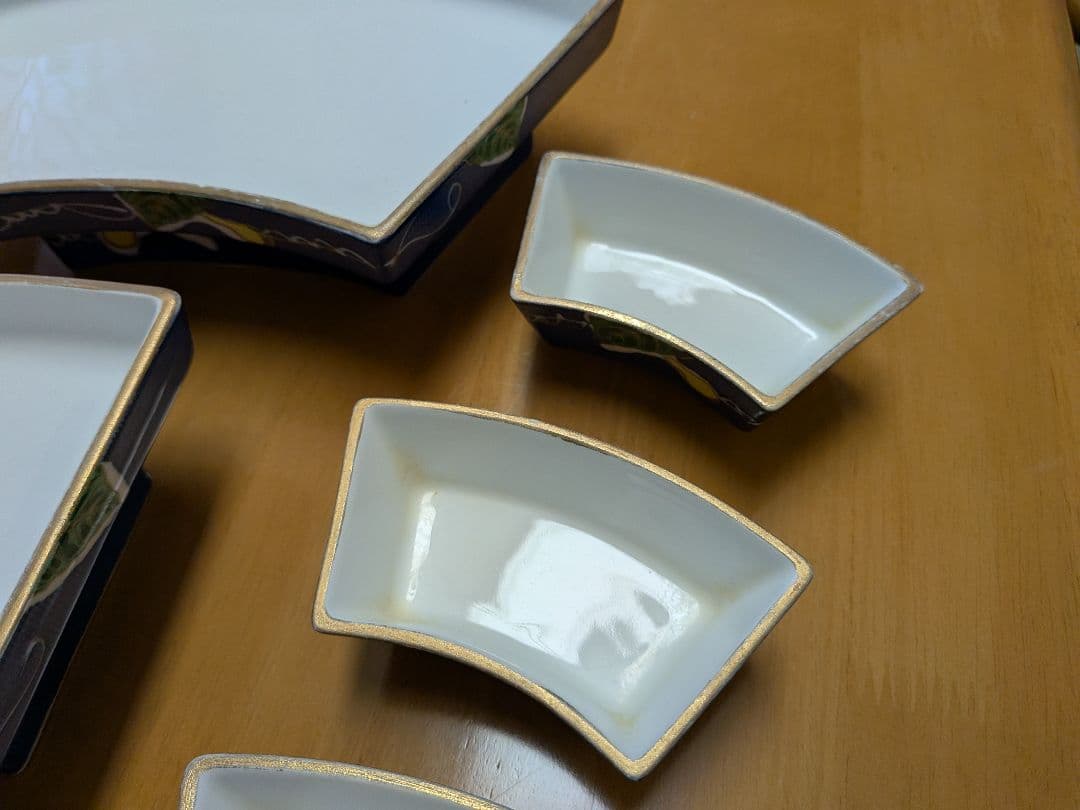 有田焼 昭栄作 扇面皿(半月皿)+のぞき8枚セット/高皿でおしゃれ