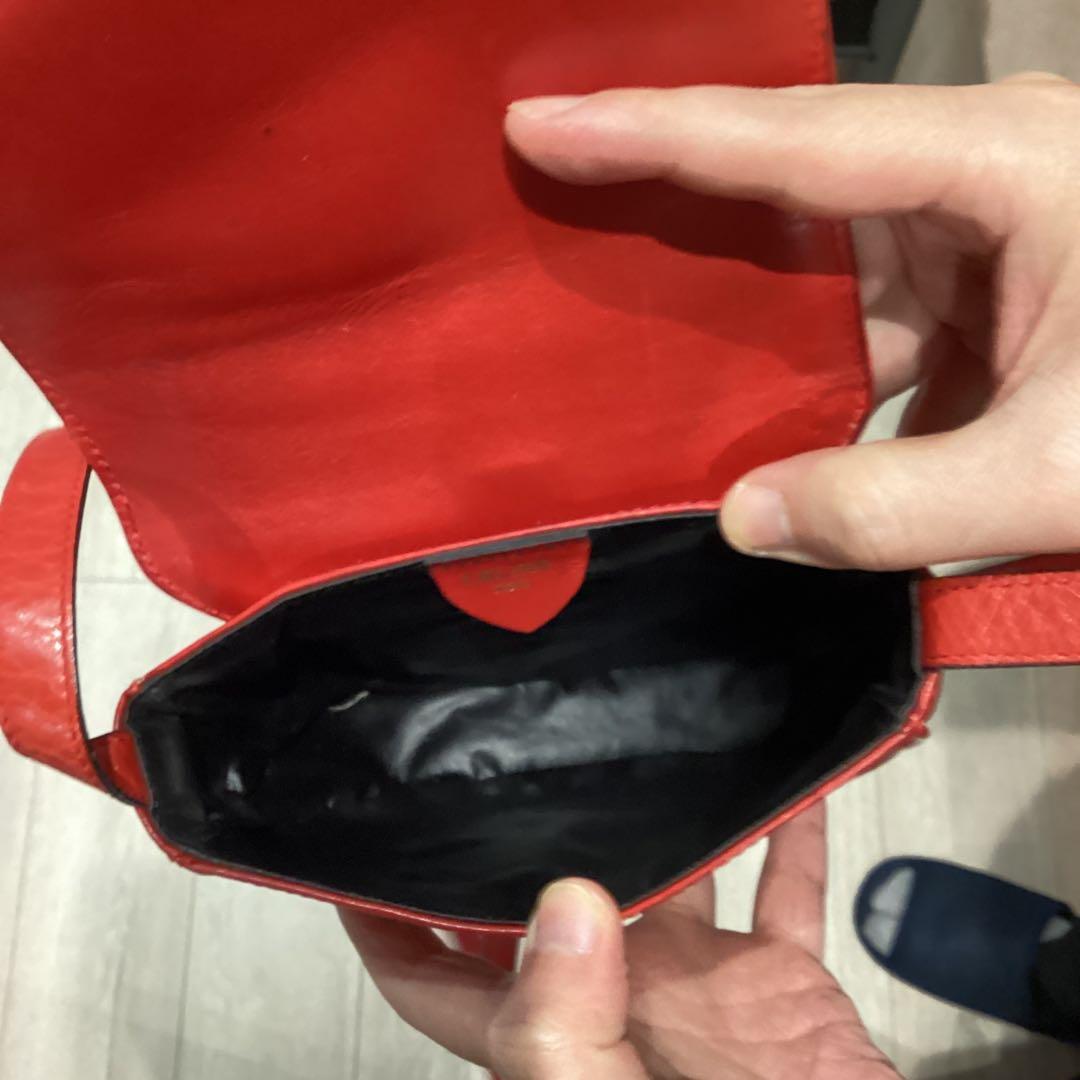 CELINE レザー ショルダーバッグ レッド