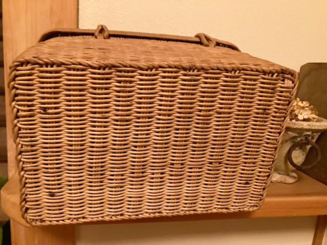 アンティークラタンバスケット　カゴバッグ　古道具