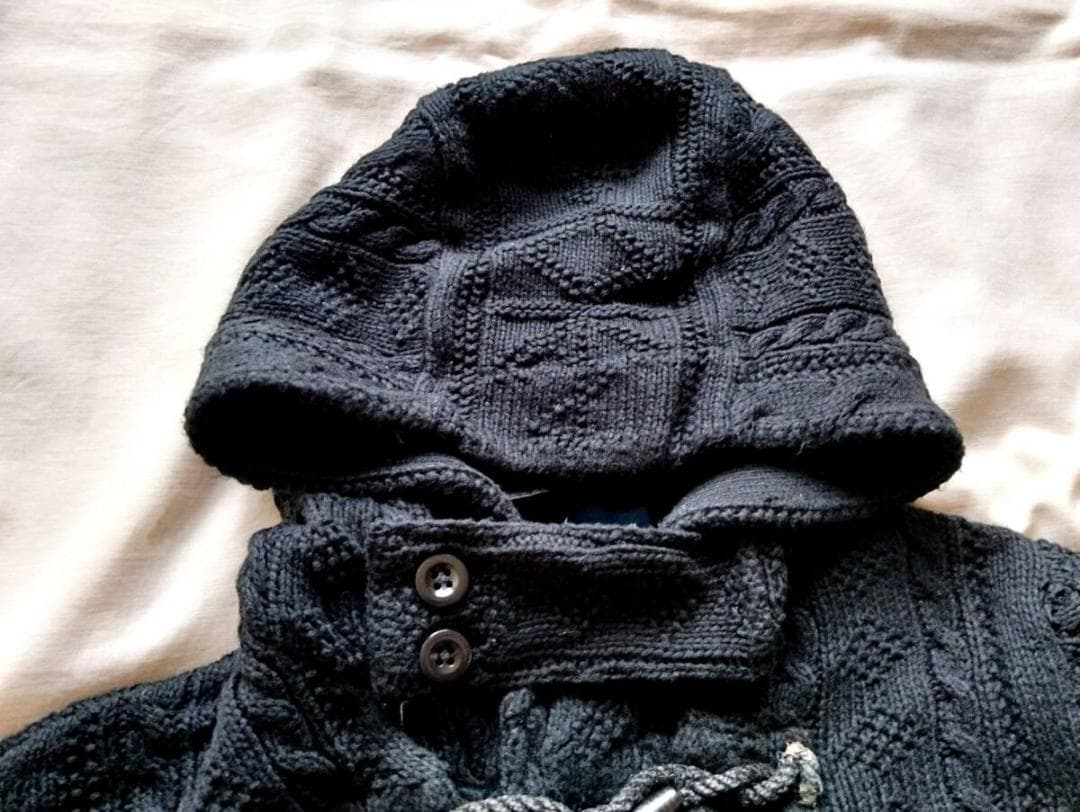 ラルフローレン　カシミア混 黒　ブラックケーブルニット ダッフルコート