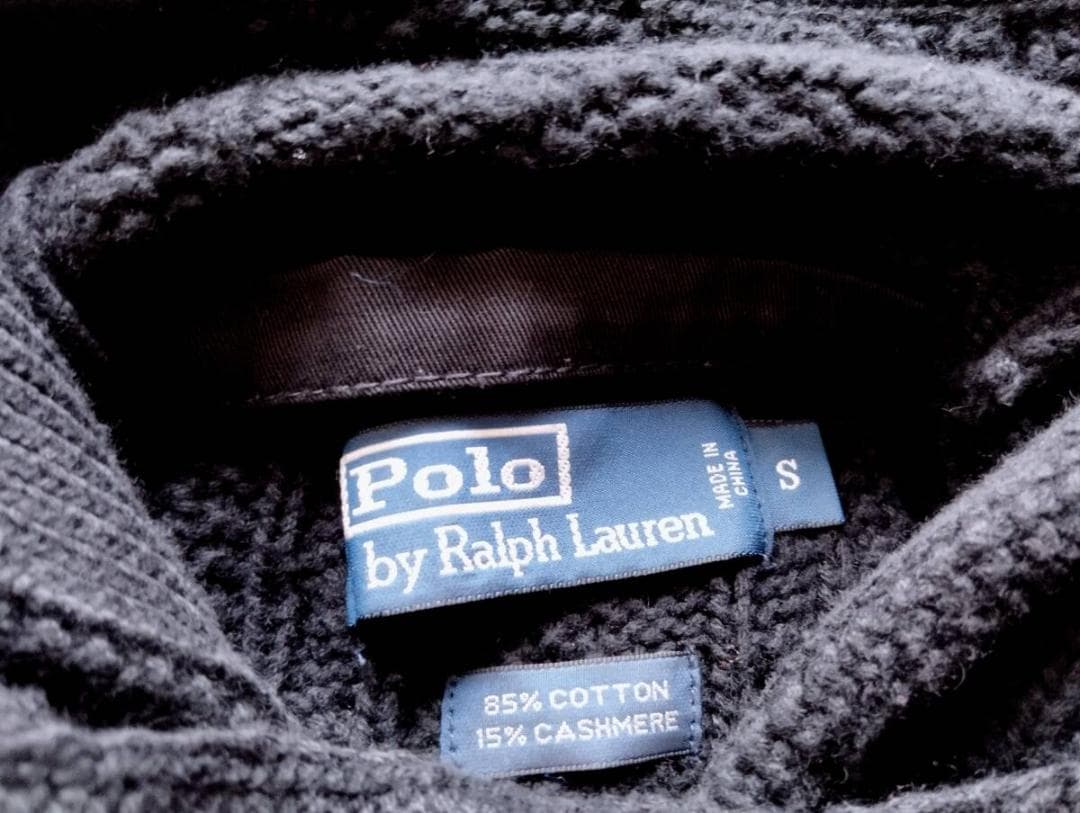 ラルフローレン　カシミア混 黒　ブラックケーブルニット ダッフルコート