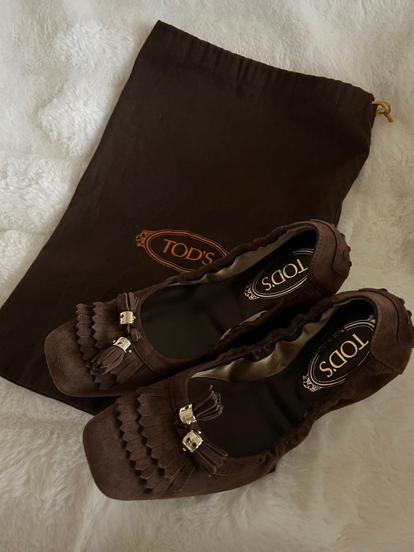 TOD'S ブラウン フラットシューズ 保存袋付き