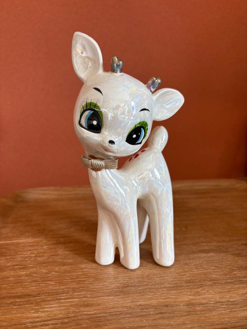 バンビ　陶器　置き物　ペア　白　昭和　レトロ　ビンテージ