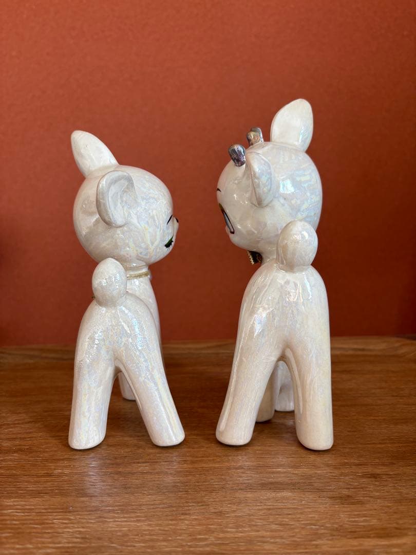 バンビ　陶器　置き物　ペア　白　昭和　レトロ　ビンテージ