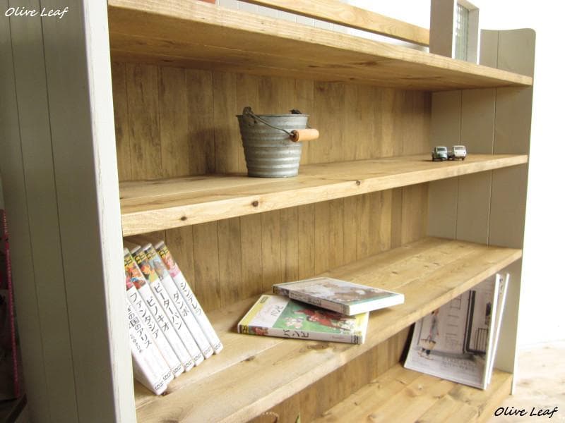 サイズ、デザインオーダー可！超ワイド4段ラック●シャビーブラウン無垢材●受注製作