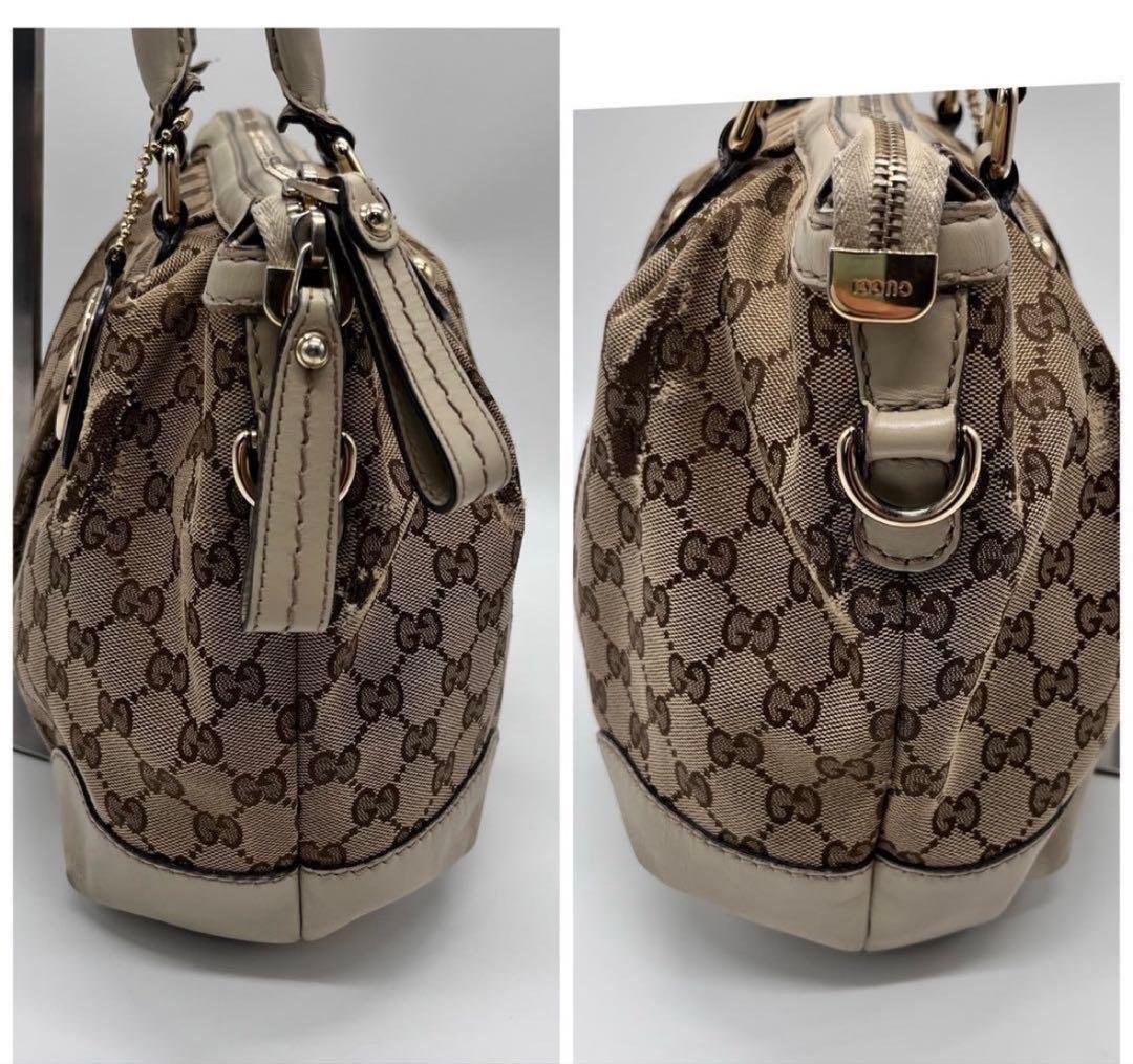 グッチ スーキー GG柄 ハンドバッグ キャンバス レザー 白