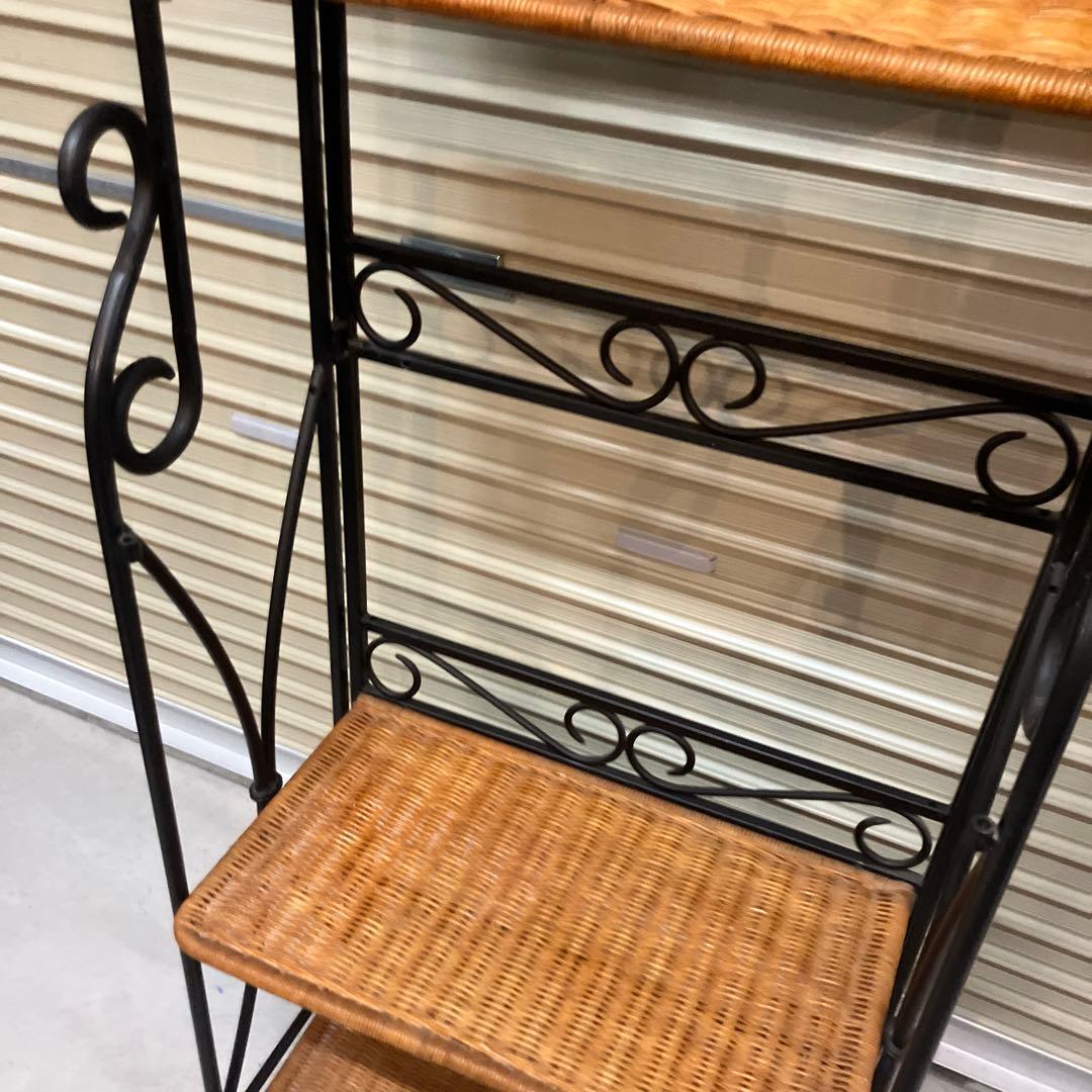 アンティーク調 アイアンフレーム 5段折りたたみラタンラック 飾り棚 花台レトロ