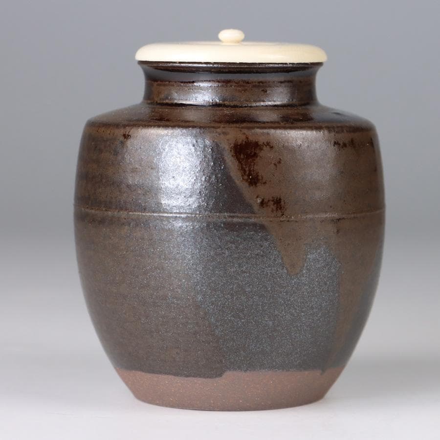 Y3338-1 茶道具 平安 笹田有祥造 模 初花肩衝茶入 共箱・仕覆　　よ