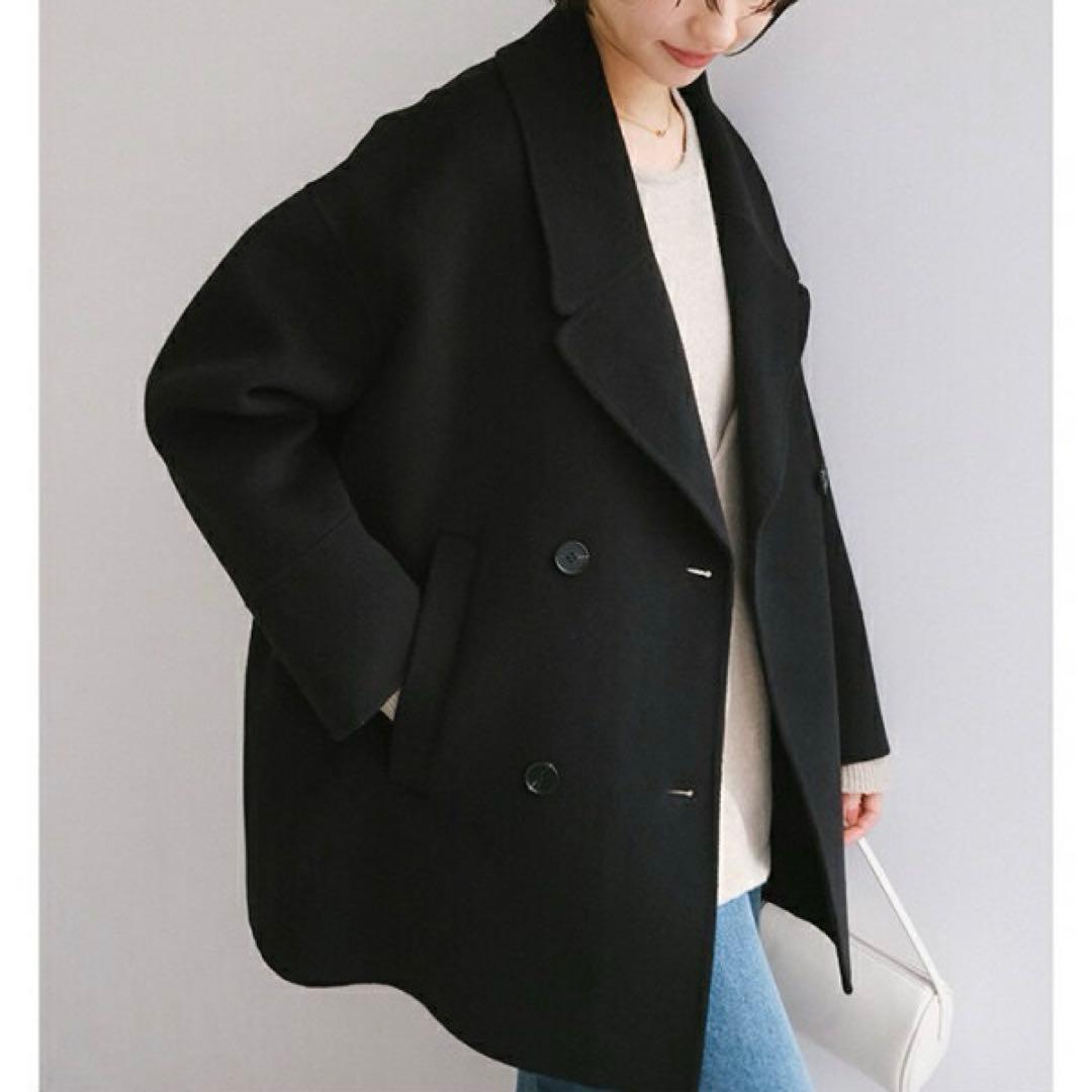 10%off中♡evernavy リバーPコート ダブルブレスト M 黒　極美品