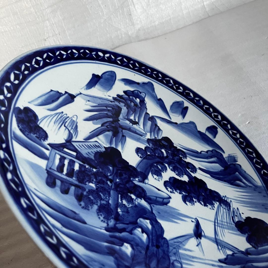 アンティーク　特大　大皿　古伊万里　染付　3枚セット　江戸時代　刻印　謙