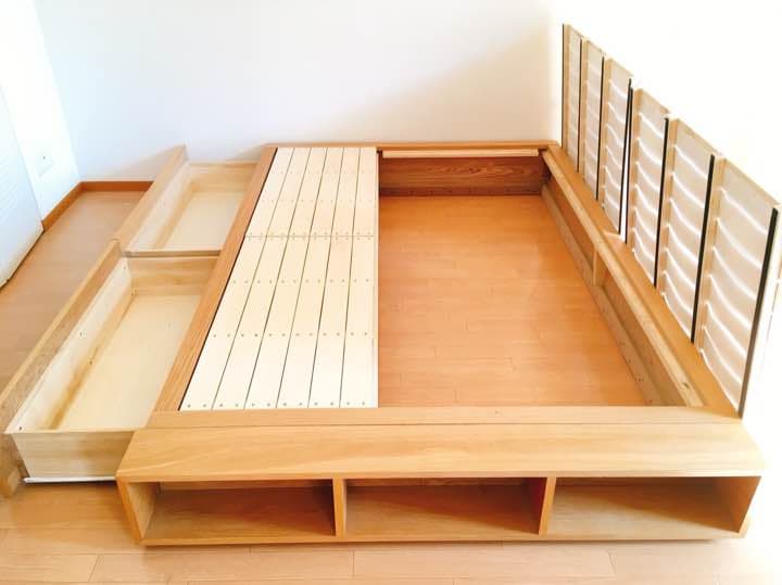 ［無印 収納ベッド ダブル 追加台付 オーク材