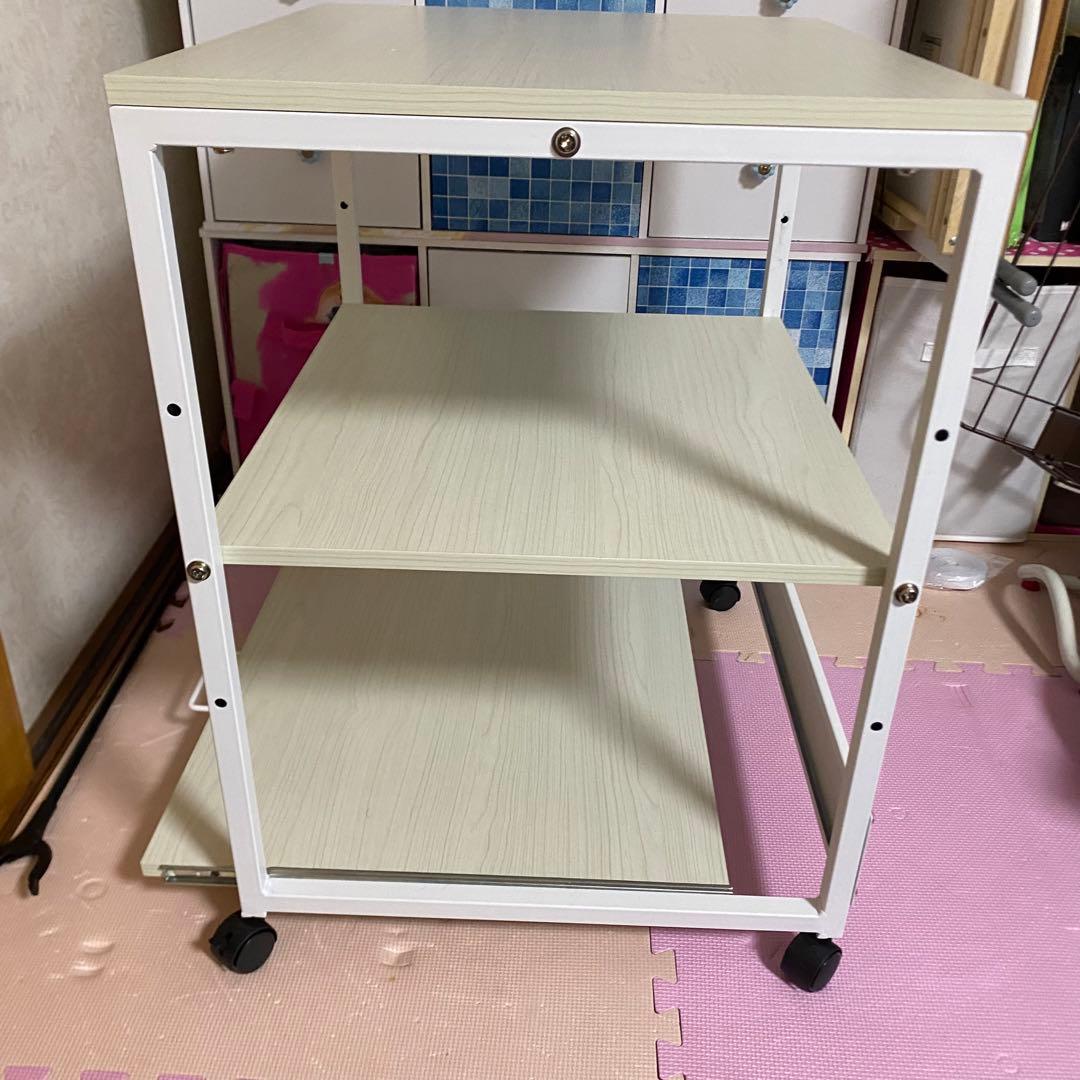 キッチンワゴン レンジ台 キャスター付き スライド式 3段 木製　家電収納ラック