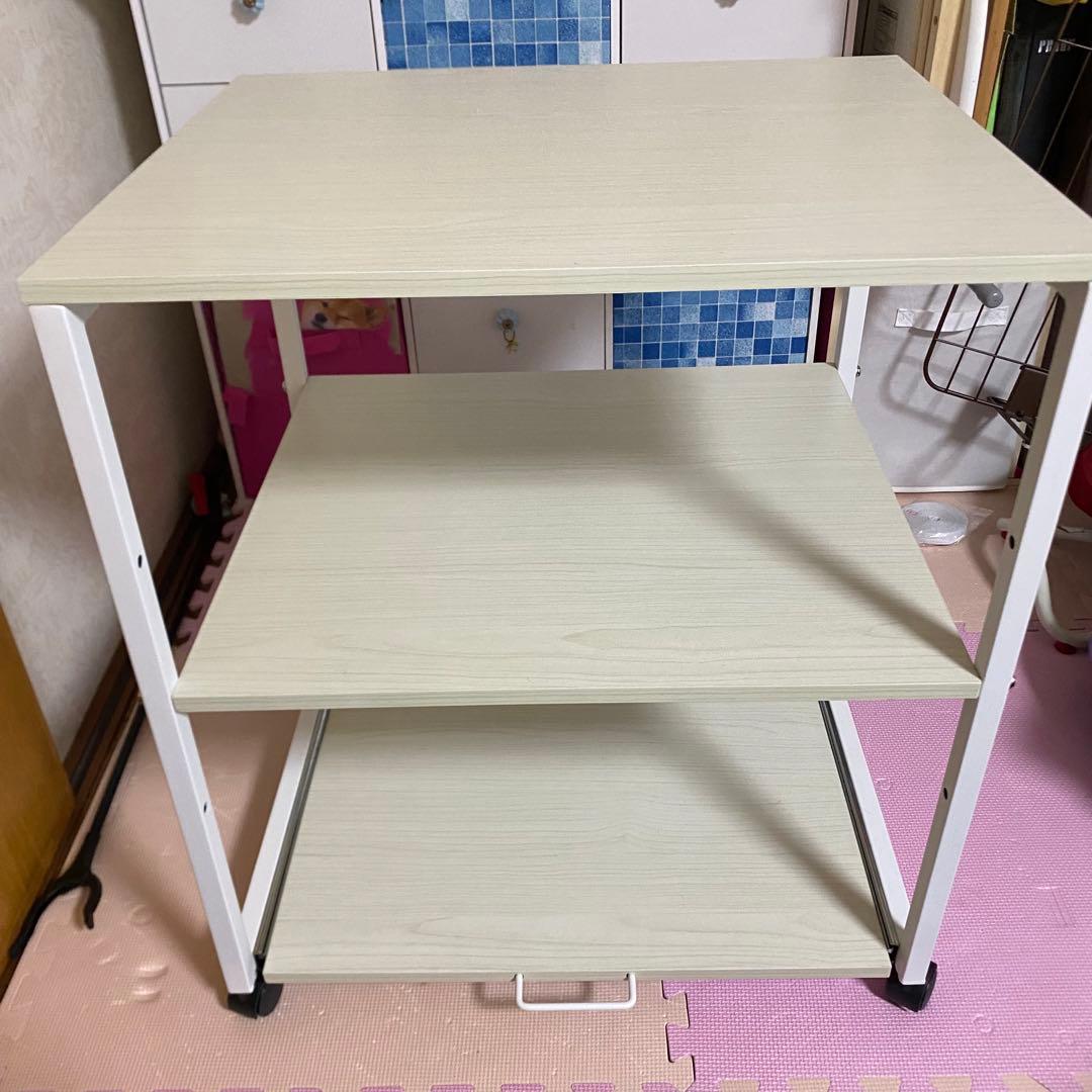 キッチンワゴン レンジ台 キャスター付き スライド式 3段 木製　家電収納ラック