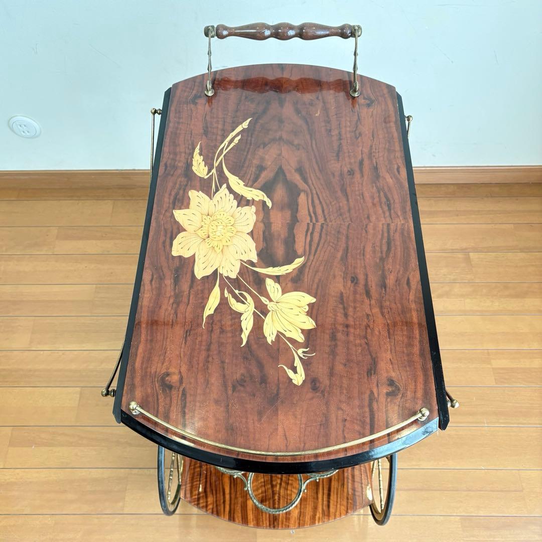 【アンティーク・送料込み】イタリアン 象嵌 キッチンワゴン バタフライワゴン