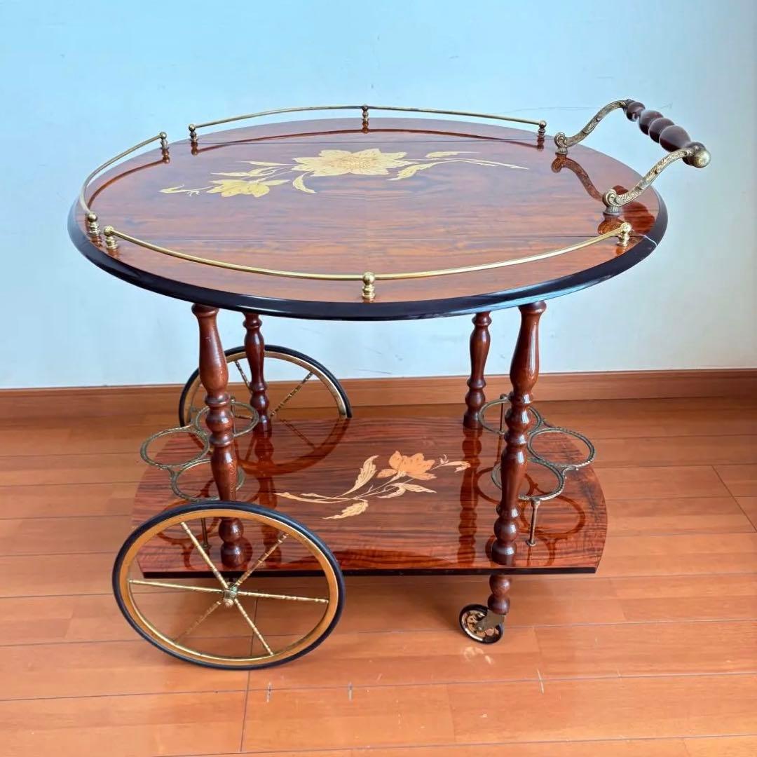 【アンティーク・送料込み】イタリアン 象嵌 キッチンワゴン バタフライワゴン