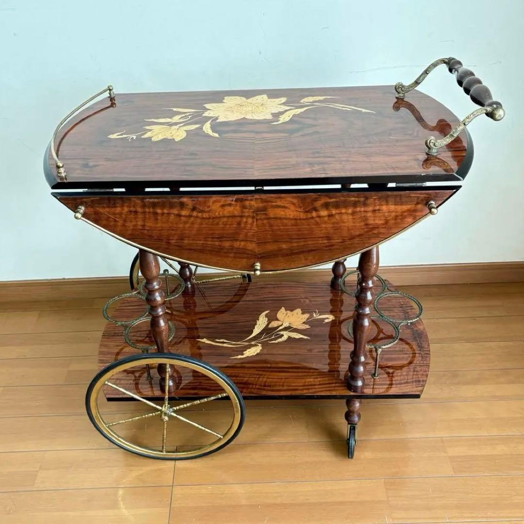 【アンティーク・送料込み】イタリアン 象嵌 キッチンワゴン バタフライワゴン