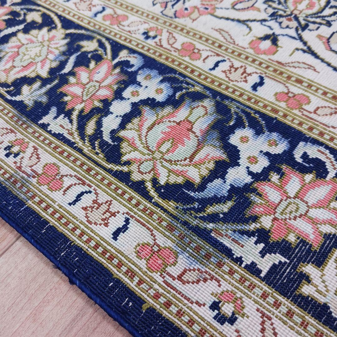 Y3283 高級ペルシャ絨毯 クム産 工房サイン シルク100% 手織り