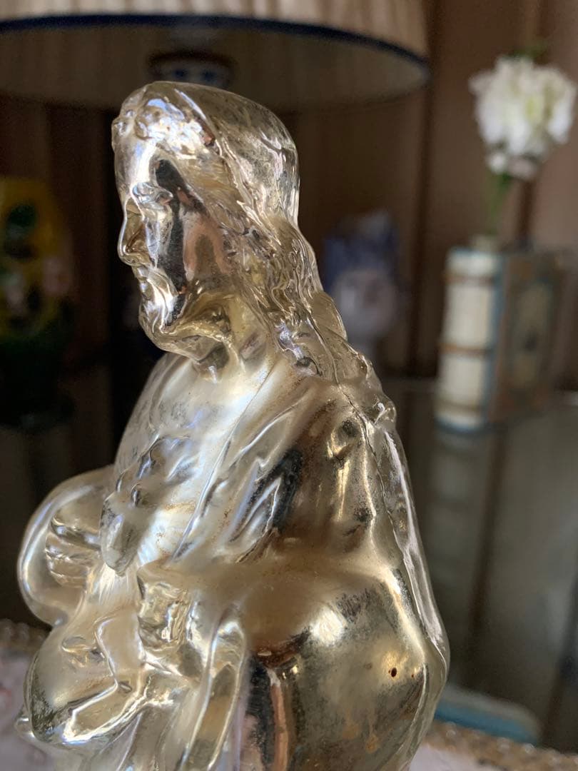 フランス製アンティーク　激レア・メーキュリーガラス聖心キリスト立像！