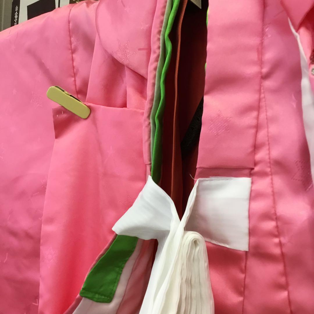 【新品長期保管品】七五三用ピンク着物 被布　巾着　セット　3歳　レトロ　派手