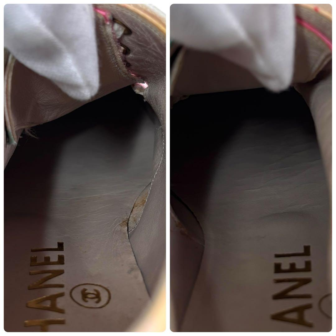 シャネル CHANELフラワー柄 レースアップシューズ 38 ※難あり