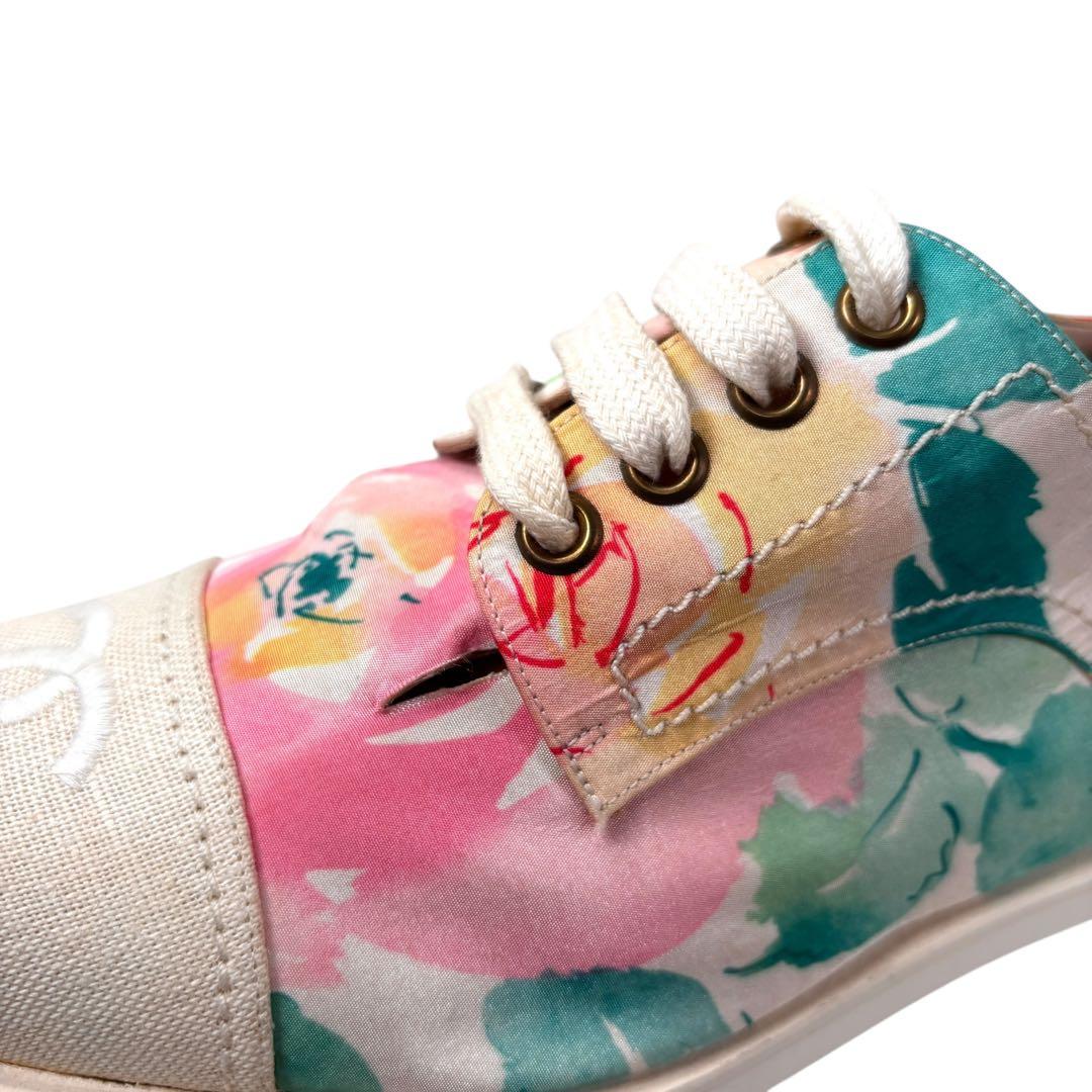 シャネル CHANELフラワー柄 レースアップシューズ 38 ※難あり