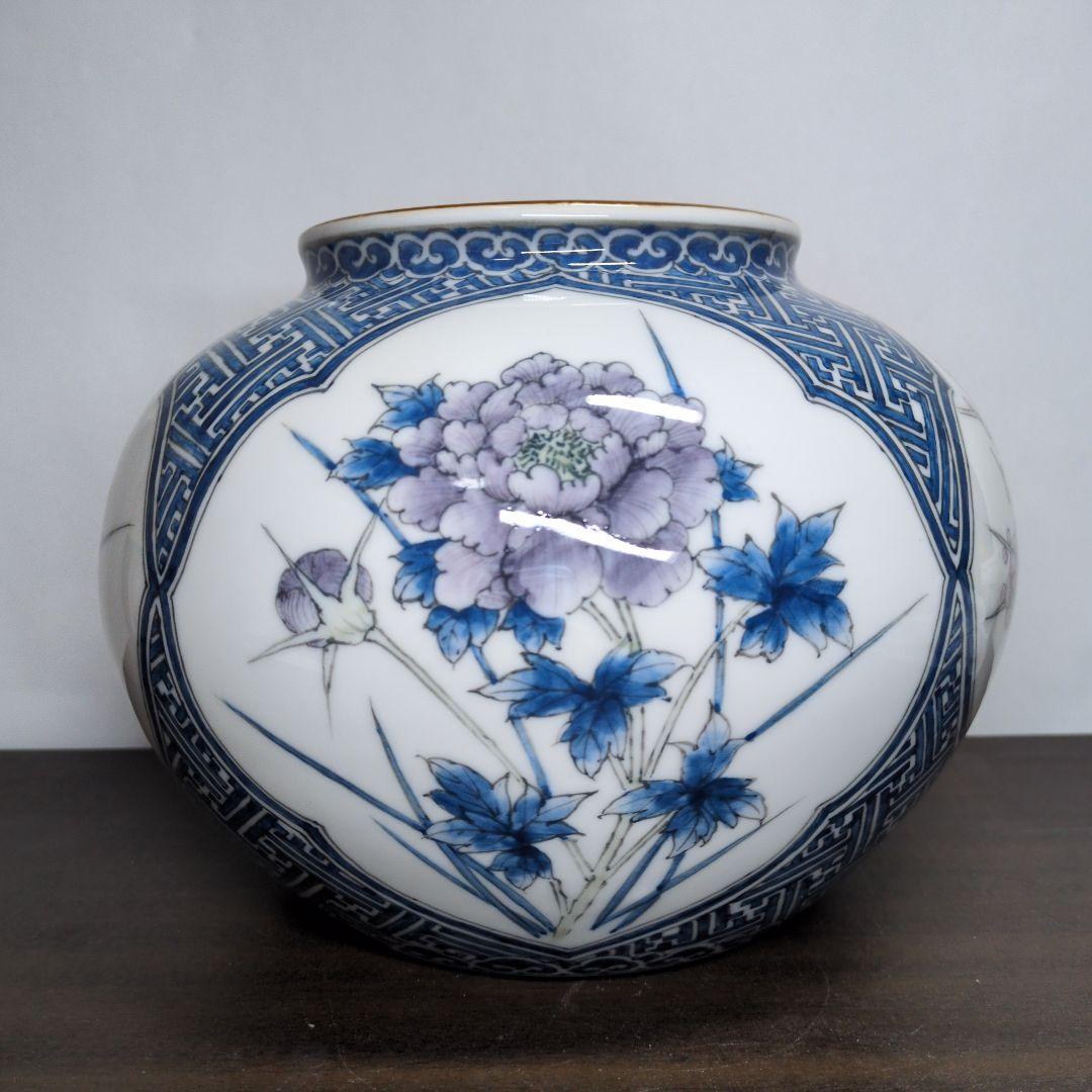 河本礫亭 造 色絵 花文 花瓶 高さ約19cm