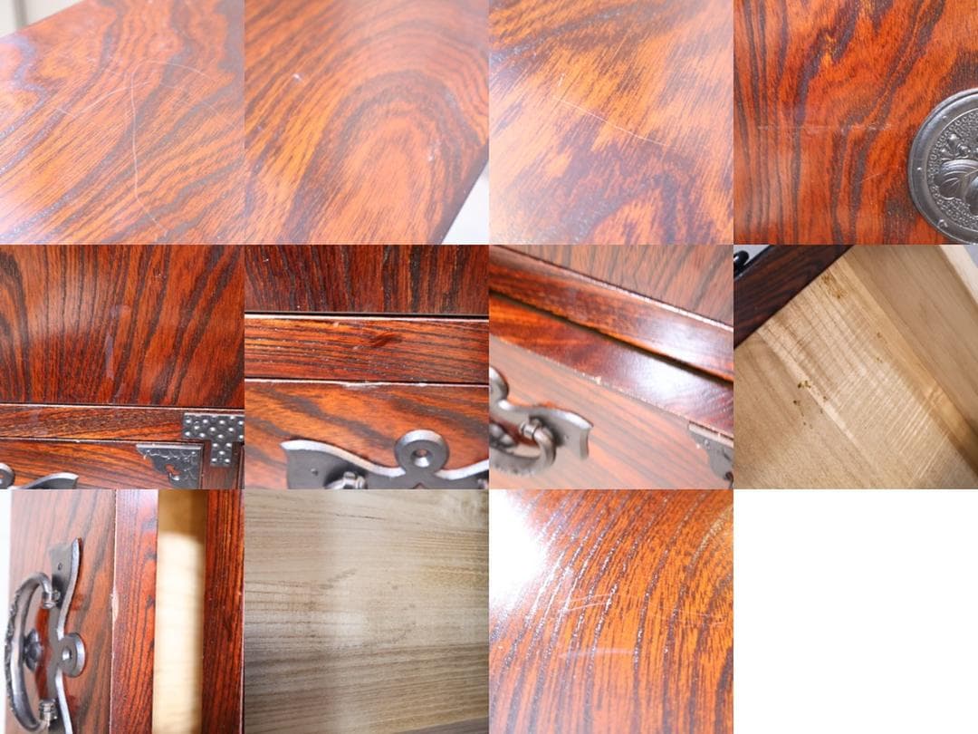 岩谷堂箪笥 欅材 茶棚 漆塗り 桐紋様 南部鉄器 サイドボード 飾り棚 茶箪笥