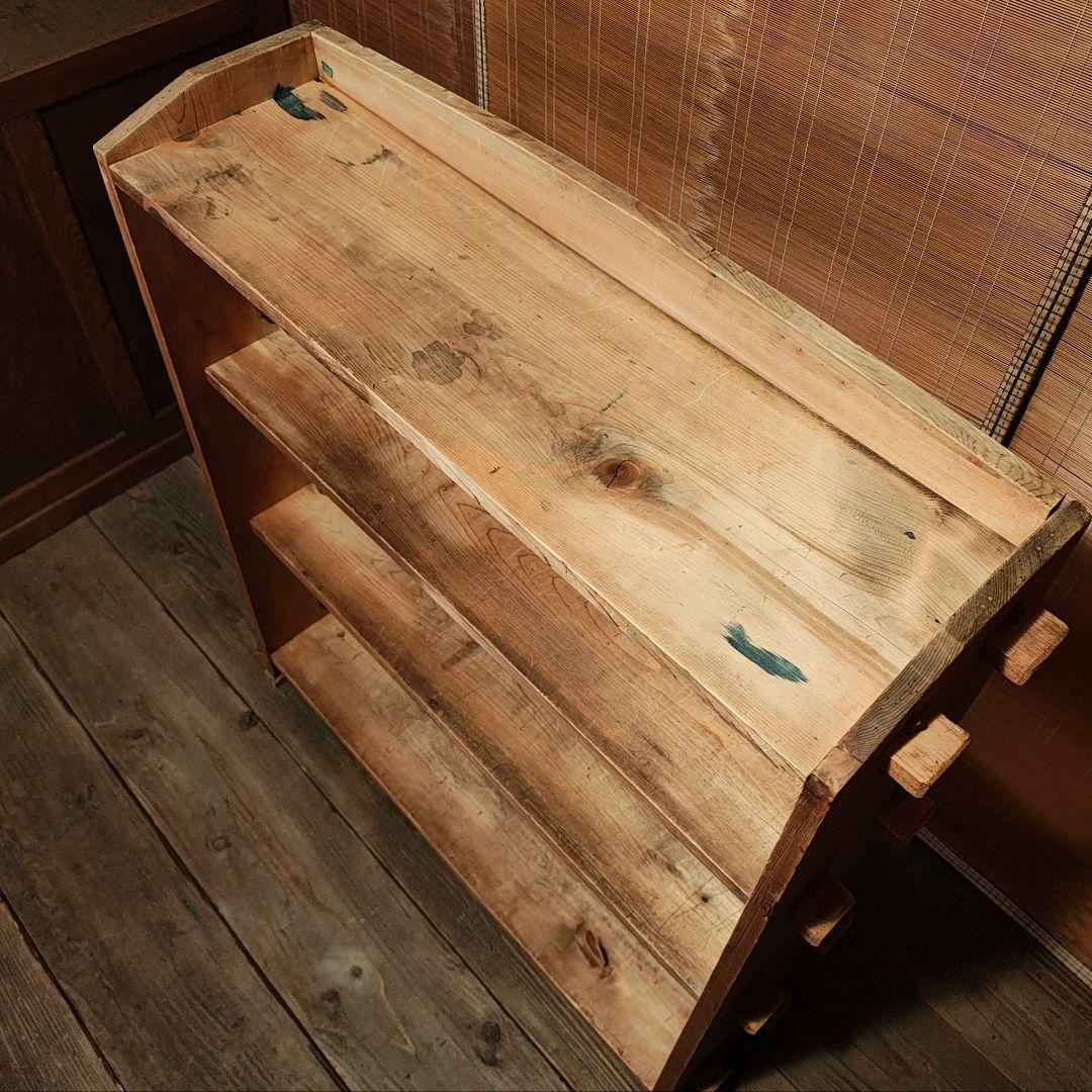 楔本棚　木製本棚4段　オープンラック　昭和レトロ　古家具