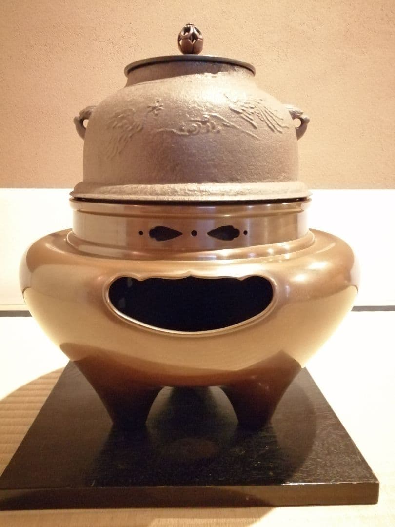 【茶事具】釜師政光、風炉師雄芳造　唐銅朝鮮風炉釜　茶釜　釜387