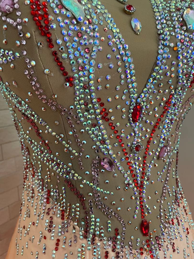 社交ダンス⭐️スタンダードドレス　オーダードレス　ベージュ＆オレンジ